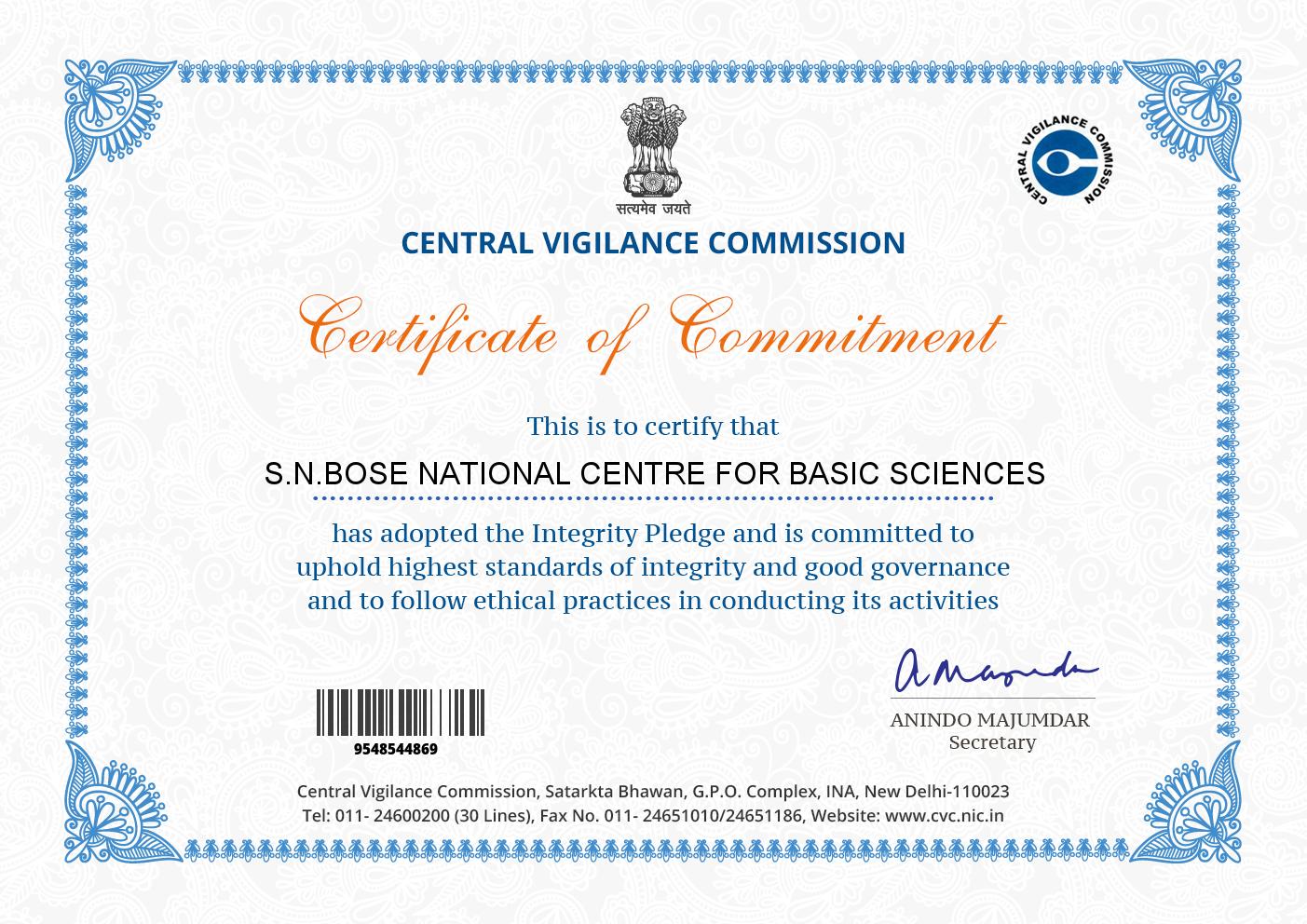 Observance of Vigilance Awareness Week, 2018, at SNBNCBS 29th October - 03rd November, 2018